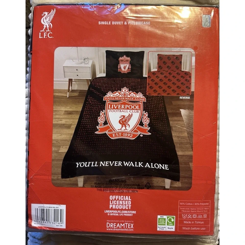 Liverpool FC Single Duvet + Pillow Case Set Tone Club Crest Football Bedding NIB